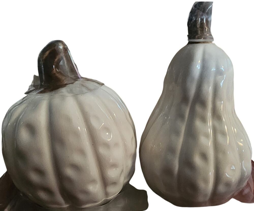 Fall Tableware Ceramic White Pumpkin and Gourd  Salt & Pepper Shakers
